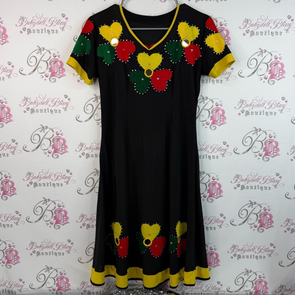 Dress rhinestone hearts yellow red black green crystal Heart Patterned Dress